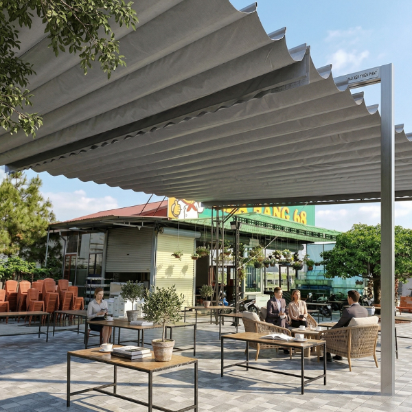 Mái xếp mái che di động cho quán ăn